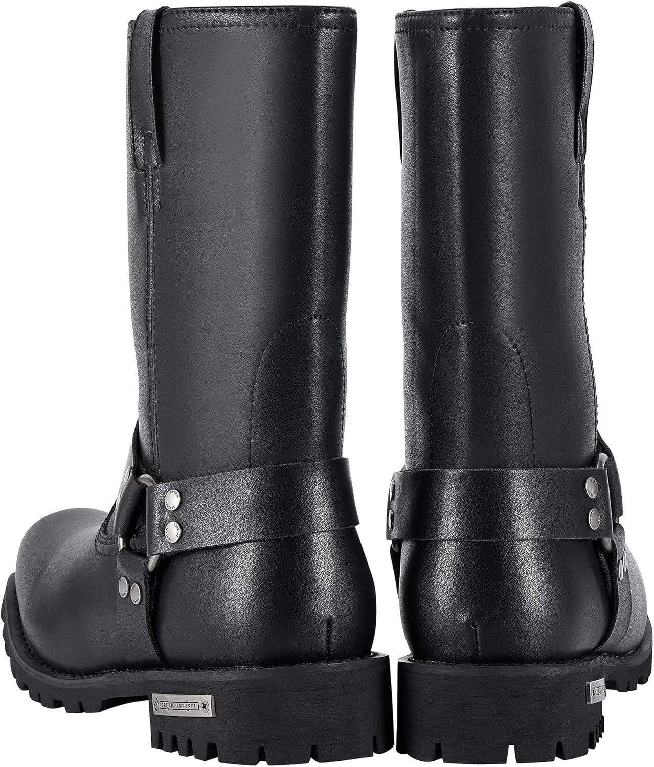 Dream Apparel Men's 11in Harness Motorcycle Riding Boots for Biker, Square Toe Waterproof Black PU Leather Mid Calf Boots Knee High Footwear