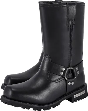 Dream Apparel Men's 11in Harness Motorcycle Riding Boots for Biker, Square Toe Waterproof Black PU Leather Mid Calf Boots Knee High Footwear