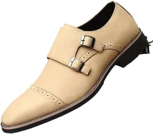 Dress Shoes for Men Slip On Fashion Male Monk Strap Loafers Shoe Black Dress Formal Business Brogue Leather Shoes Men Suit for Career Party Shoes