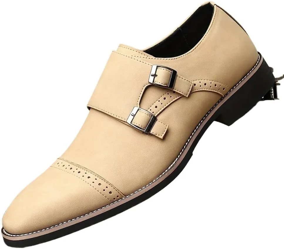 Dress Shoes for Men Slip On Fashion Male Monk Strap Loafers Shoe Black Dress Formal Business Brogue Leather Shoes Men Suit for Career Party Shoes