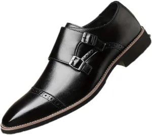 Dress Shoes for Men Slip On Fashion Male Monk Strap Loafers Shoe Black Dress Formal Business Brogue Leather Shoes Men Suit for Career Party Shoes