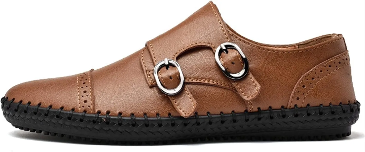 Easy to Put and Remove Smoking Loafer for Men Genuine Leather Cap Toe Stitching Details Round Toe Monk Strap Comfortable Resistant Flexible Driving Slip On for All Occasions