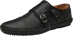 Easy to Put and Remove Smoking Loafer for Men Genuine Leather Cap Toe Stitching Details Round Toe Monk Strap Comfortable Resistant Flexible Driving Slip On for All Occasions