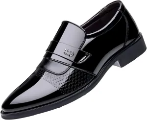 Fashion Dress Loafers Men Leather Shoes Low Heeled Pointed Toe Slip On Business Simple Solid Color Mens Prom Shoes (Black, 12)