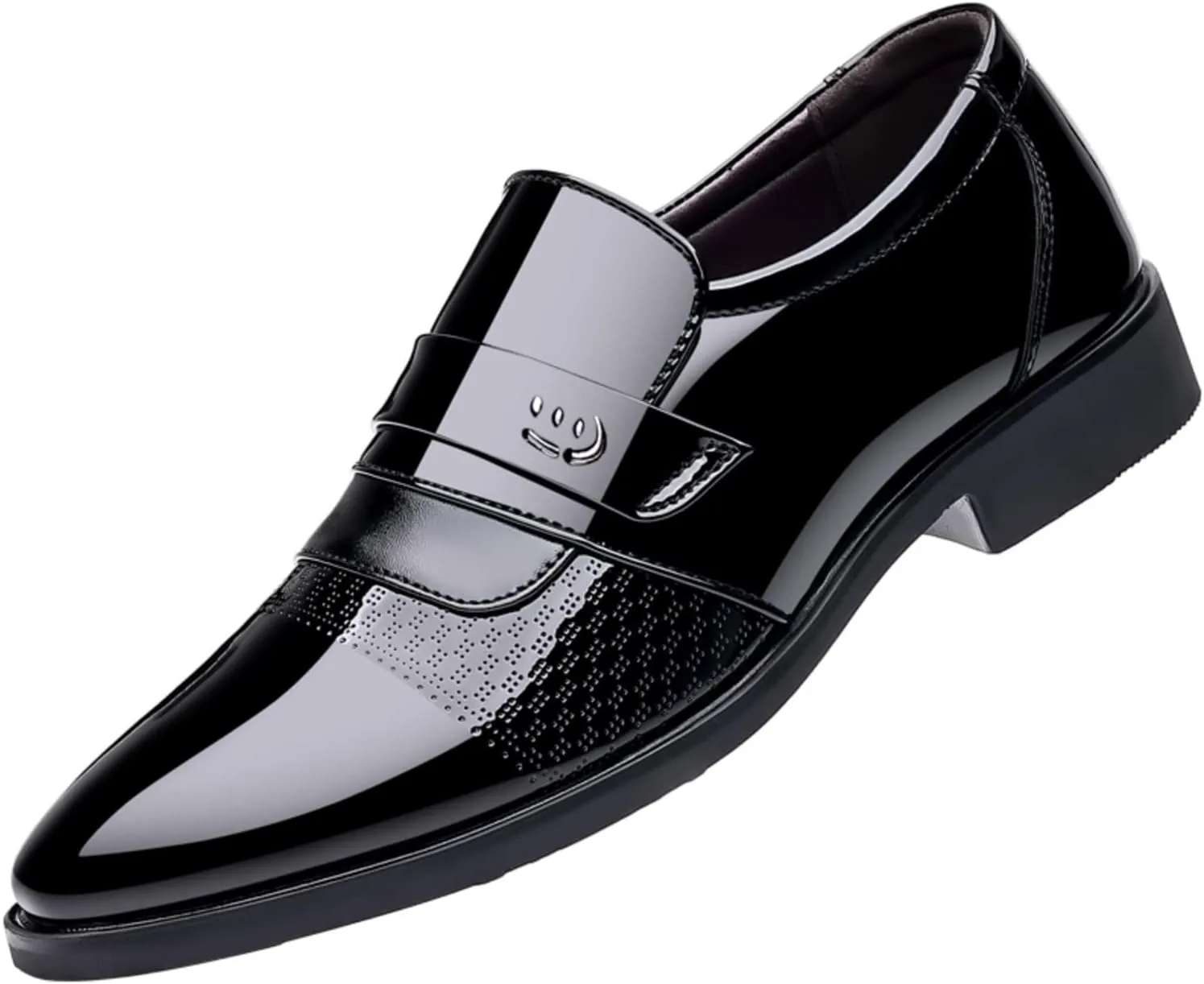 Fashion Dress Loafers Men Leather Shoes Low Heeled Pointed Toe Slip On Business Simple Solid Color Mens Prom Shoes (Black, 12)