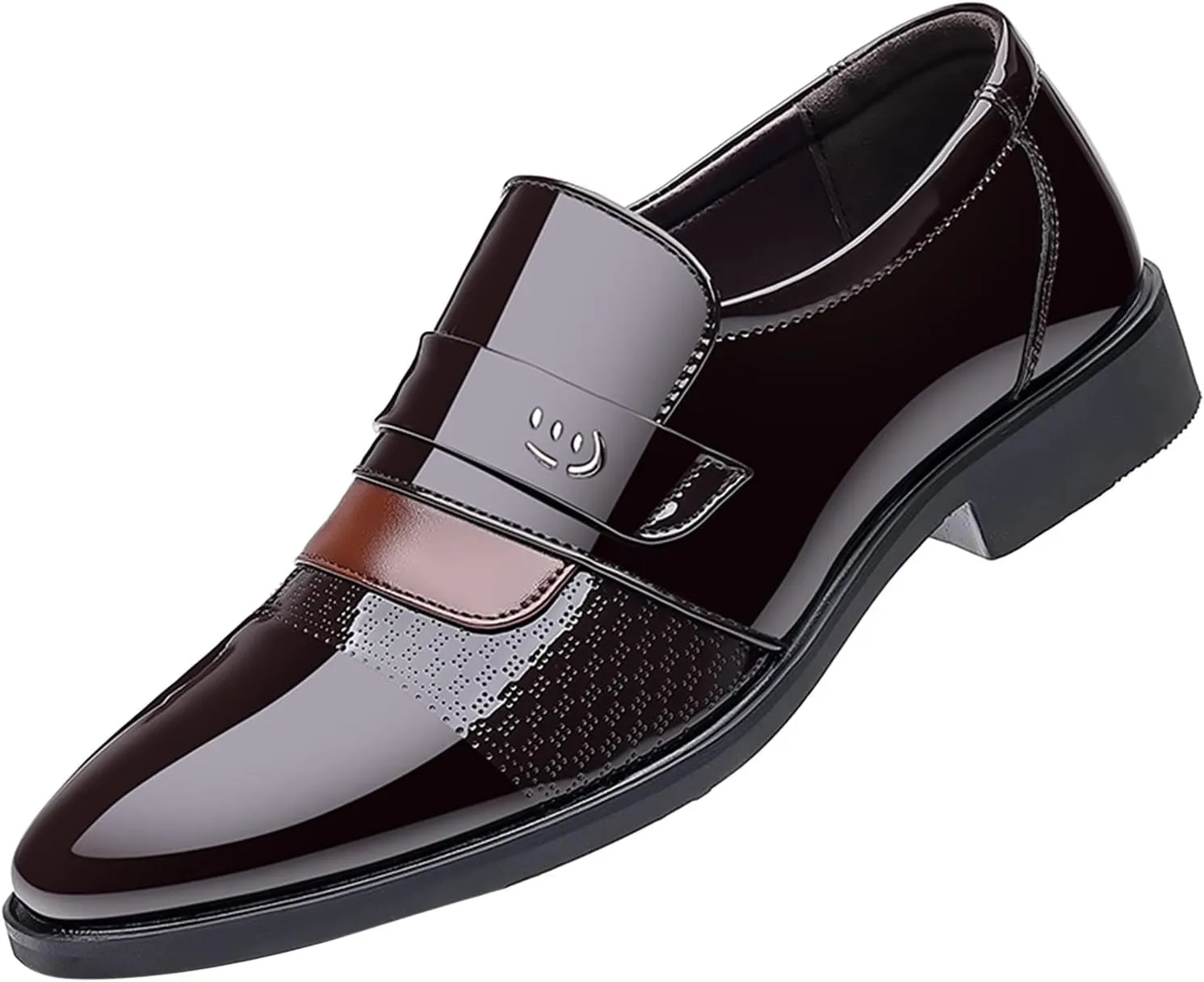 Fashion Dress Loafers Men Leather Shoes Low Heeled Pointed Toe Slip On Business Simple Solid Color Mens Prom Shoes (Brown, 8)