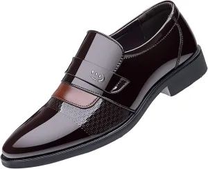 Fashion Dress Loafers Men Leather Shoes Low Heeled Pointed Toe Slip On Business Simple Solid Color Mens Prom Shoes (Brown, 8)