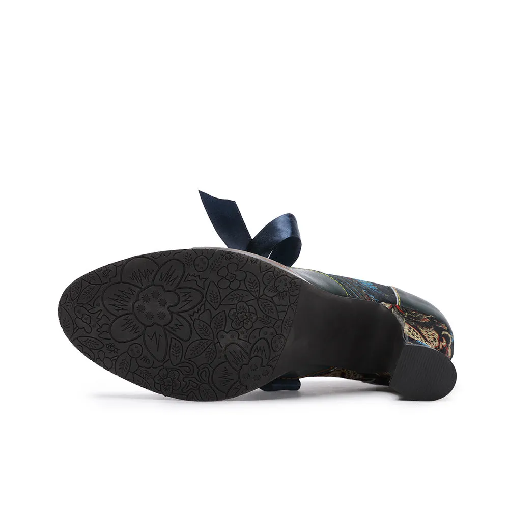 Fashion Single Shoes Flower Blue Ethnic Style Women's Shoes Ribbon Lace Women's Single Shoes