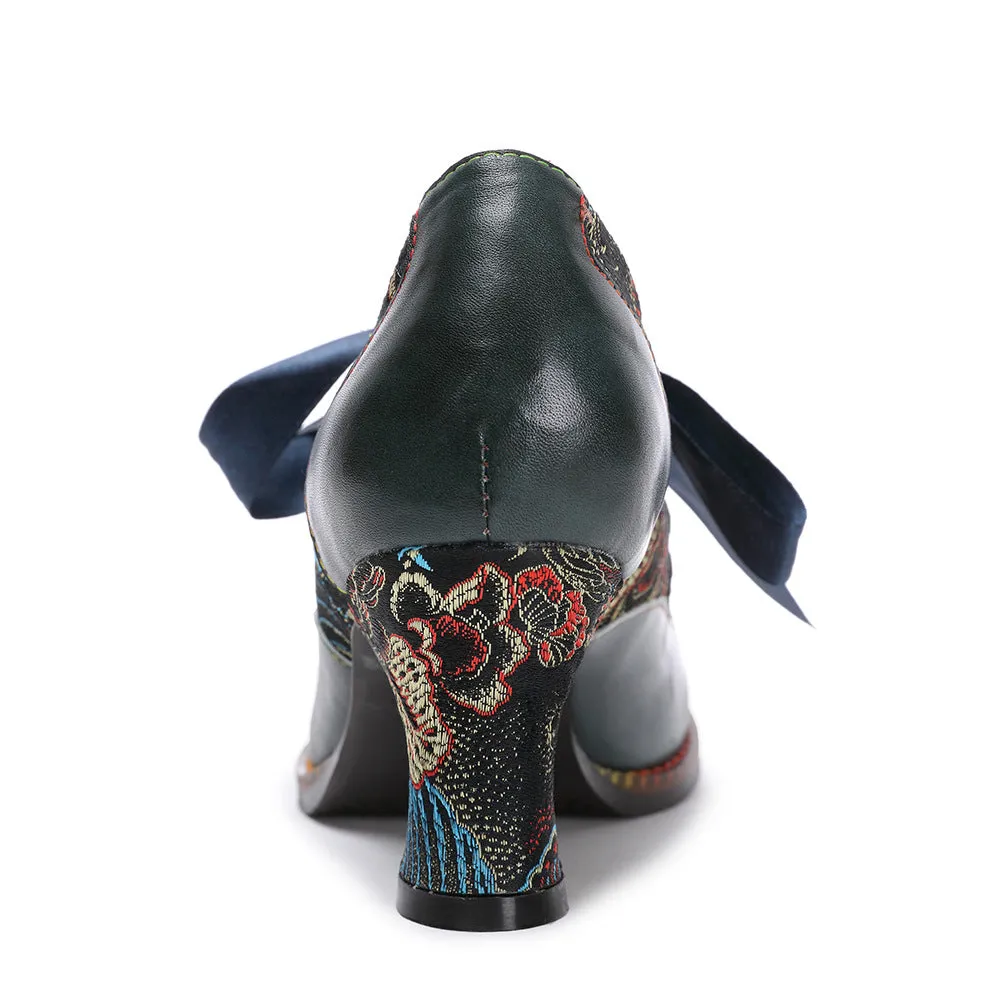 Fashion Single Shoes Flower Blue Ethnic Style Women's Shoes Ribbon Lace Women's Single Shoes