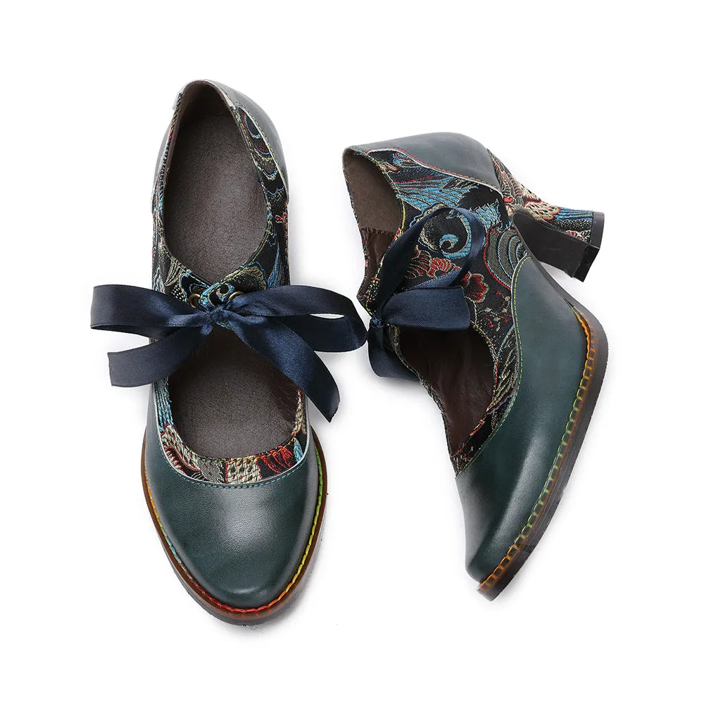 Fashion Single Shoes Flower Blue Ethnic Style Women's Shoes Ribbon Lace Women's Single Shoes