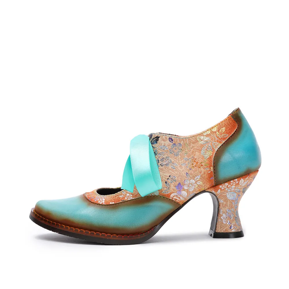 Fashion Single Shoes Flower Blue Ethnic Style Women's Shoes Ribbon Lace Women's Single Shoes