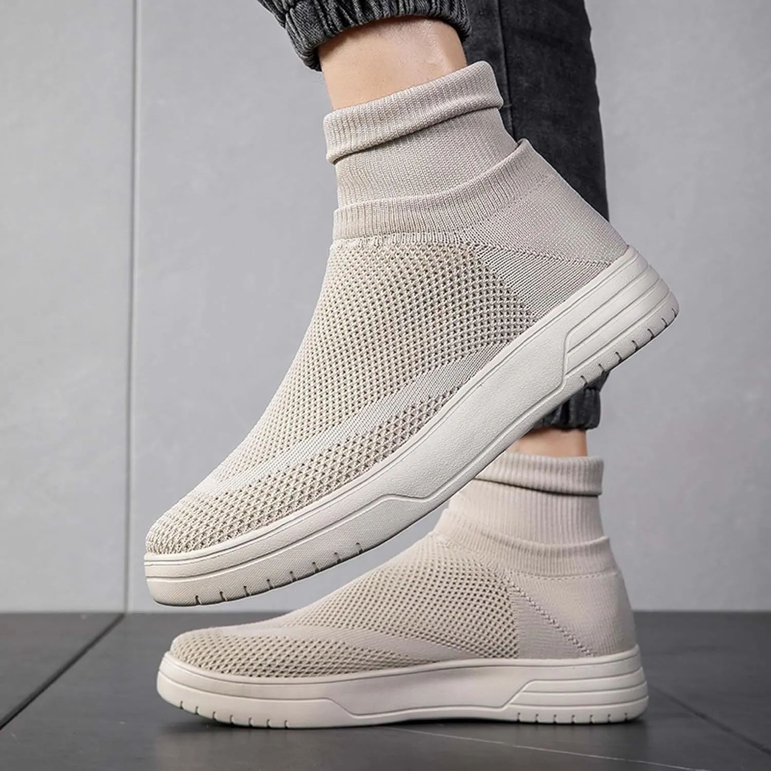 Fashionable Men Women's Lightweight Breathable Casual High Neck Flat Shoes, Wide Edition Business Casual Shoes, Non Slip Street Sports Shoes