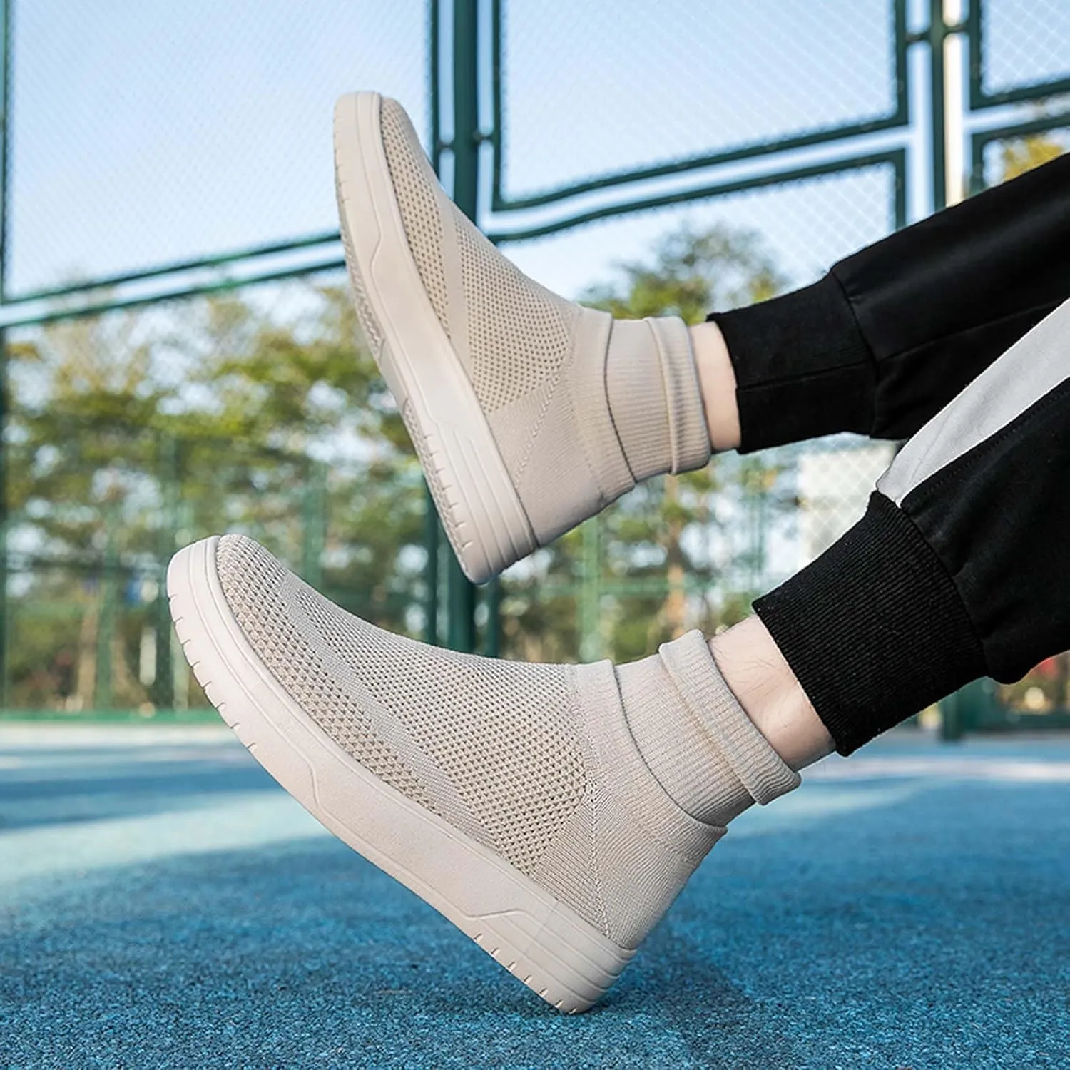 Fashionable Men Women's Lightweight Breathable Casual High Neck Flat Shoes, Wide Edition Business Casual Shoes, Non Slip Street Sports Shoes