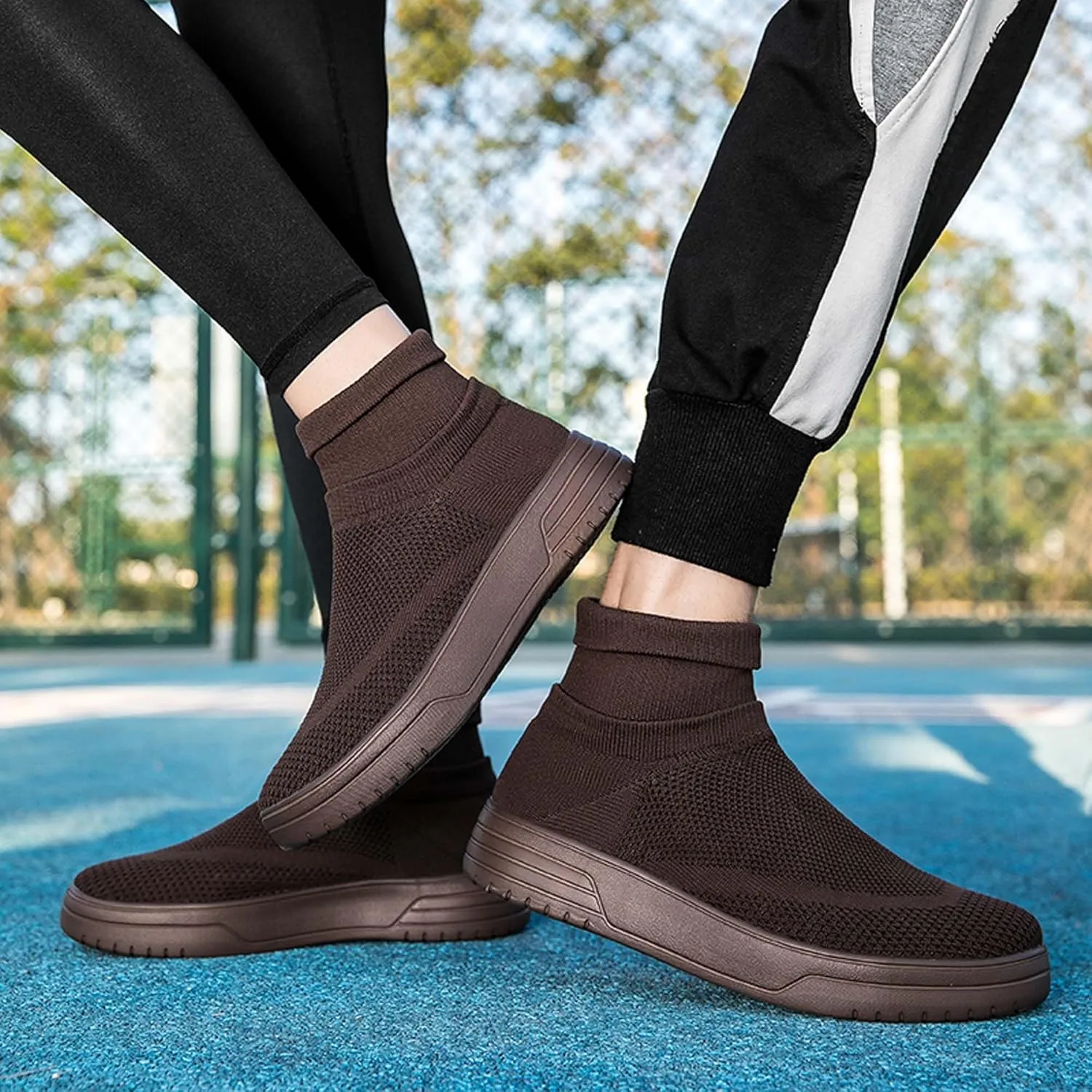 Fashionable Men Women's Lightweight Breathable Casual High Neck Flat Shoes, Wide Edition Business Casual Shoes, Non Slip Street Sports Shoes