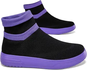 Fashionable Men Women's Lightweight Breathable Casual High Neck Flat Shoes, Wide Edition Business Casual Shoes, Non Slip Street Sports Shoes