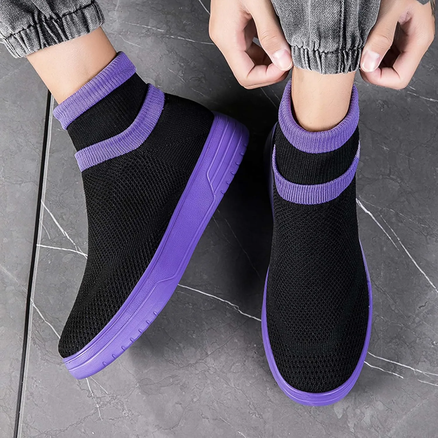 Fashionable Men Women's Lightweight Breathable Casual High Neck Flat Shoes, Wide Edition Business Casual Shoes, Non Slip Street Sports Shoes