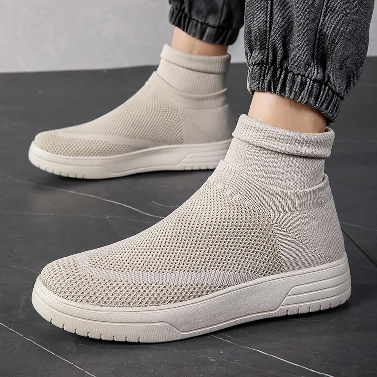 Fashionable Men Women's Lightweight Breathable Casual High Neck Flat Shoes, Wide Edition Business Casual Shoes, Non Slip Street Sports Shoes
