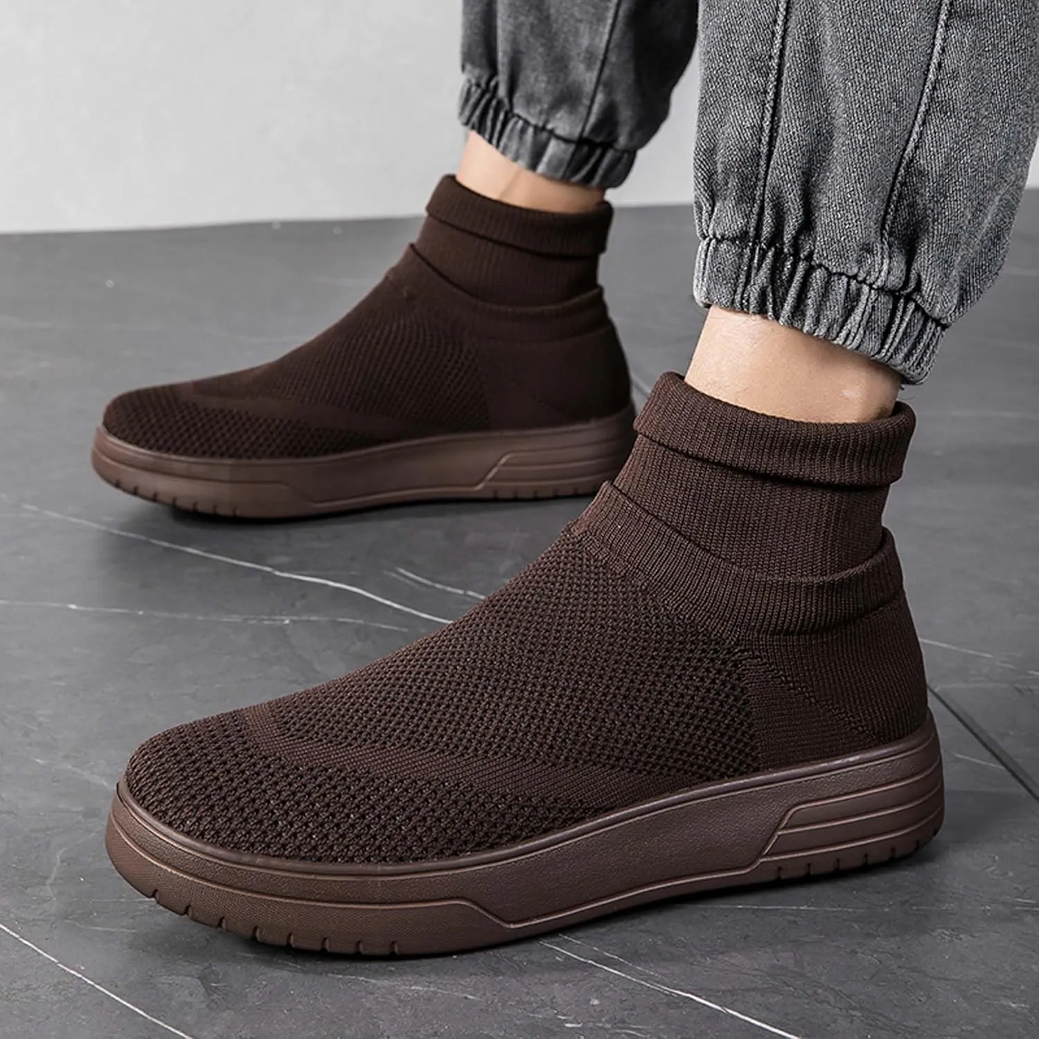 Fashionable Men Women's Lightweight Breathable Casual High Neck Flat Shoes, Wide Edition Business Casual Shoes, Non Slip Street Sports Shoes