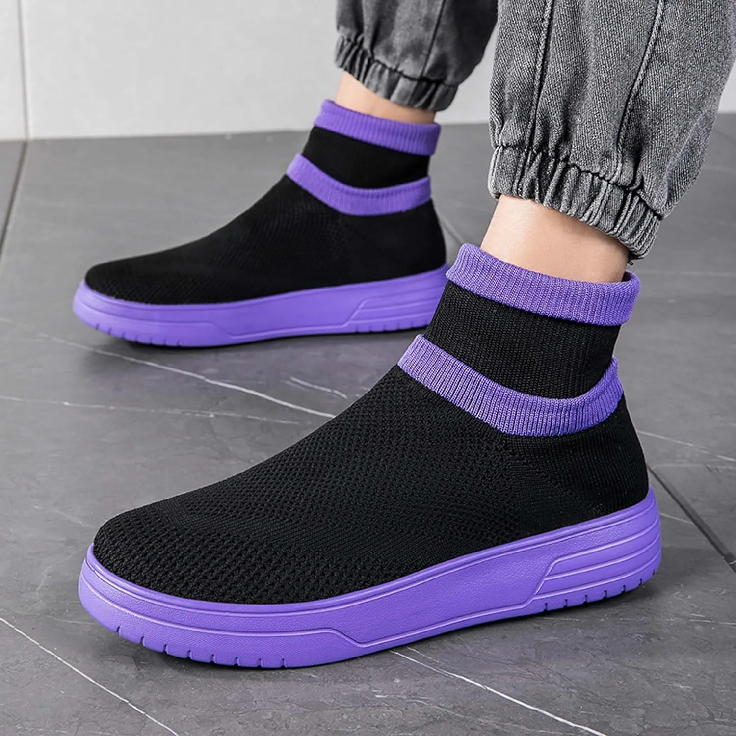 Fashionable Men Women's Lightweight Breathable Casual High Neck Flat Shoes, Wide Edition Business Casual Shoes, Non Slip Street Sports Shoes