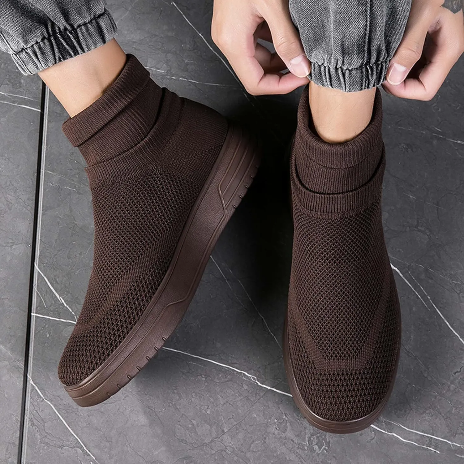 Fashionable Men Women's Lightweight Breathable Casual High Neck Flat Shoes, Wide Edition Business Casual Shoes, Non Slip Street Sports Shoes