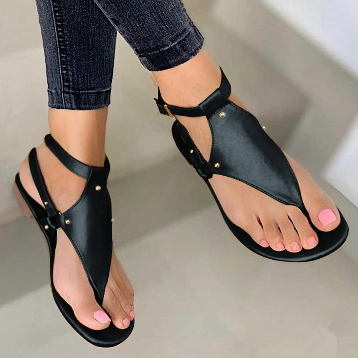 Flip Flops for Women Travel Bohemia Sandals Summer Beach Sandals Dressy Elastic Ankle Strap Sandals Walking Shoes