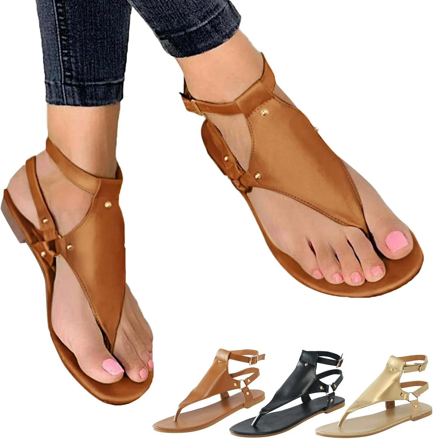 Flip Flops for Women Travel Bohemia Sandals Summer Beach Sandals Dressy Elastic Ankle Strap Sandals Walking Shoes