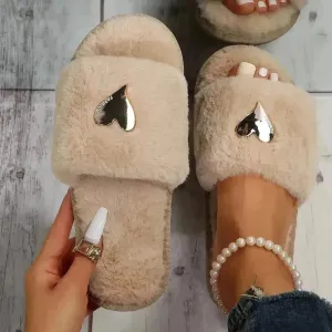 Fluffy Slipper Fall Winter Warm Home Fur Furry Slippers Women Plush Shoes Indoor House Fuzzy Flip Flops Female Padded Fleece Living Bedroom