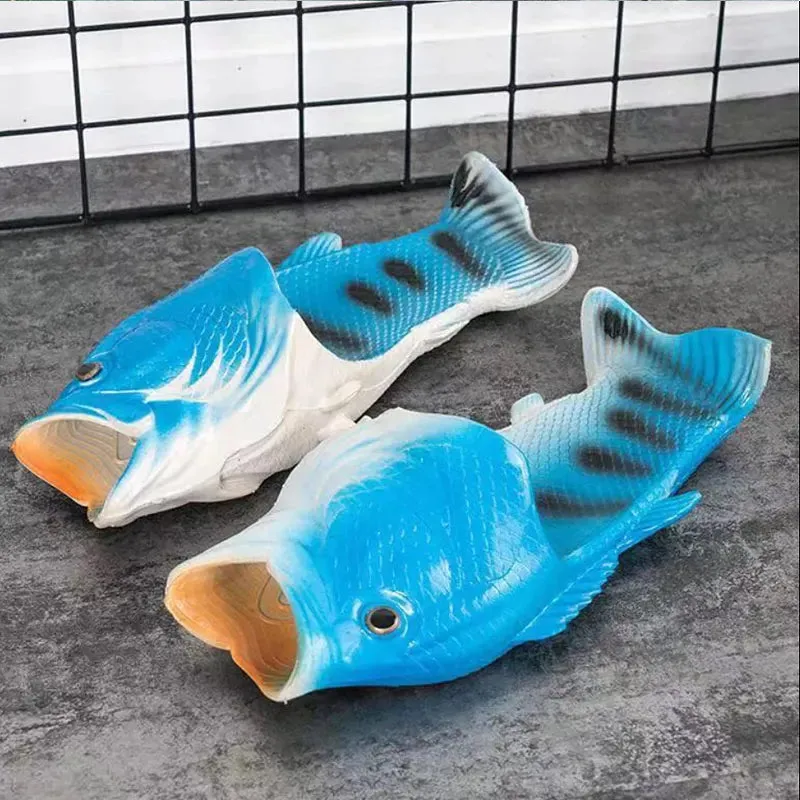 Funny Fish Slippers for Men & Women - Outdoor Couples Cartoon Animal Flip Flops, Plus Size 46-47
