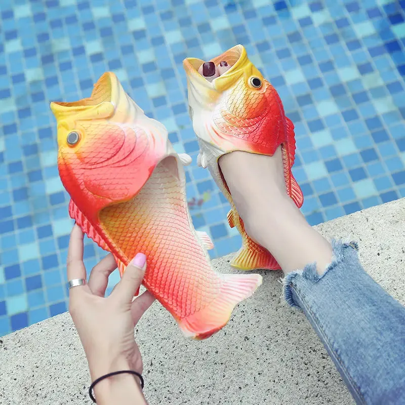 Funny Fish Slippers for Men & Women - Outdoor Couples Cartoon Animal Flip Flops, Plus Size 46-47