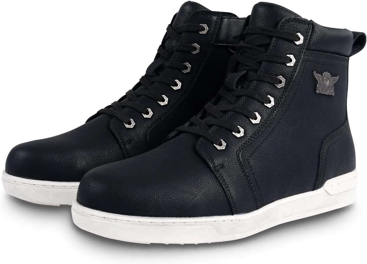 GARGOYLE BELLS Men's Casual Boot PU Leather Combat Boots For Men Waterproof Chukka Boots For Motorcycle Biker Hiking with Side Zipper