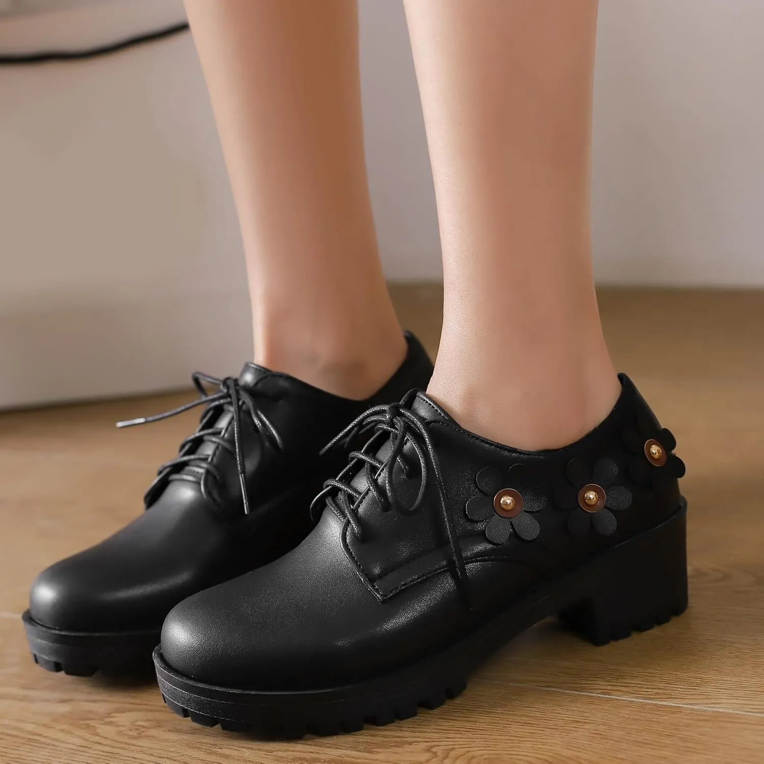 Gicoiz Platform Oxford Derby Women Round Toe Brogue Pumps