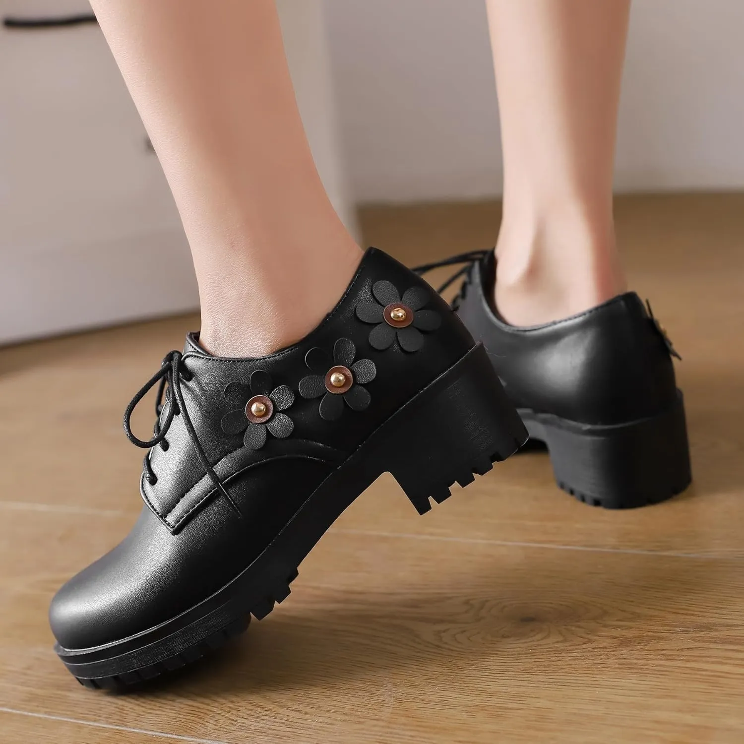 Gicoiz Platform Oxford Derby Women Round Toe Brogue Pumps
