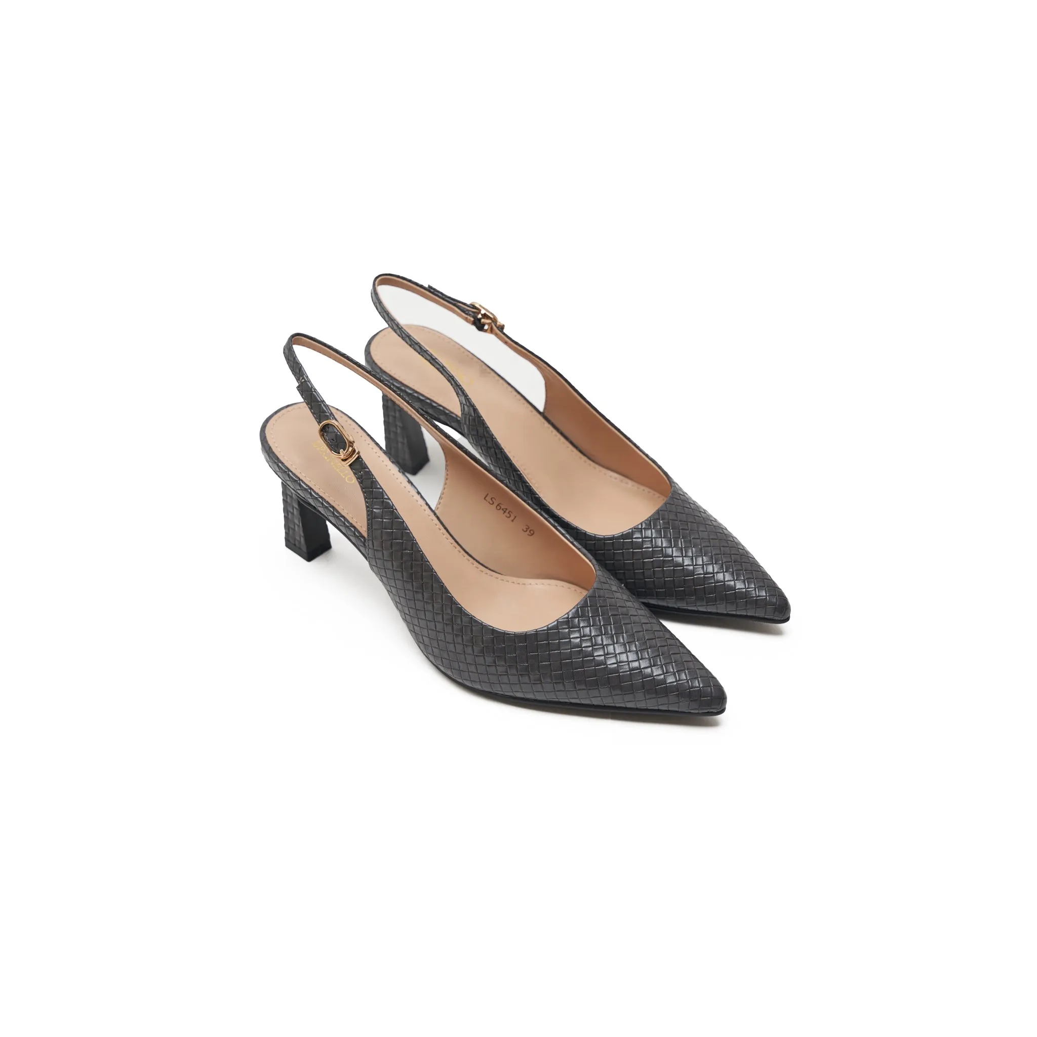 Grey Pointed Toe Slingback Heels