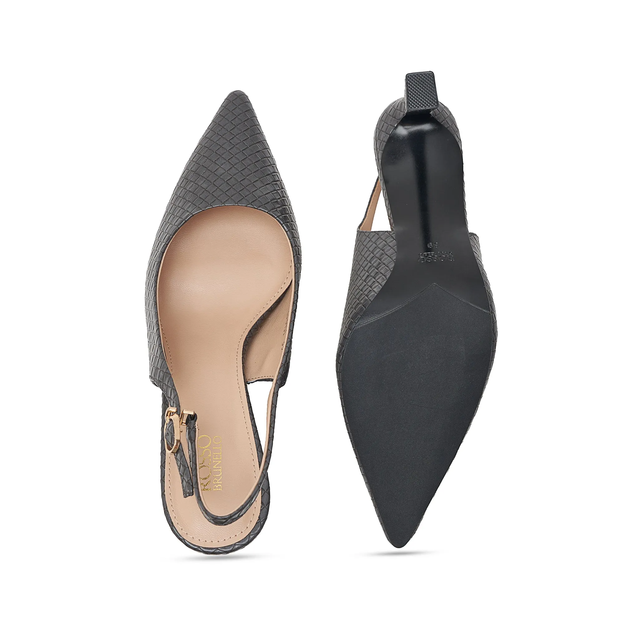 Grey Pointed Toe Slingback Heels