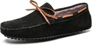HOOENG Loafer Shoes for Men Deck Shoes Design Suede Vamp Stitching Details Faux Fur Lined Option Flat Heel Comfortable Flexible Resistant Walking Slip on (Color : Black Lined, Size : 7.5)
