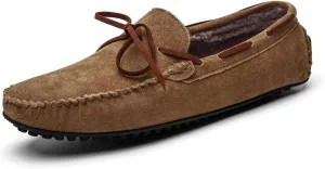 HOOENG Loafer Shoes for Men Deck Shoes Design Suede Vamp Stitching Details Faux Fur Lined Option Flat Heel Comfortable Flexible Resistant Walking Slip on (Color : Brown Lined, Size : 7.5 M US)