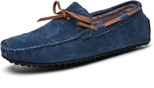 HOOENG Loafer Shoes for Men Deck Shoes Design Suede Vamp Stitching Details Faux Fur Lined Option Flat Heel Comfortable Flexible Resistant Walking Slip on (Color : Dark Blue Lined, Size : 12)
