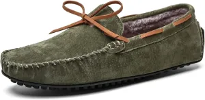 HOOENG Loafer Shoes for Men Deck Shoes Design Suede Vamp Stitching Details Faux Fur Lined Option Flat Heel Comfortable Flexible Resistant Walking Slip on (Color : Dark Green Lined, Size : 7.5)