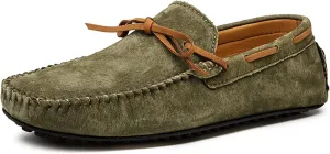 HOOENG Loafer Shoes for Men Deck Shoes Design Suede Vamp Stitching Details Faux Fur Lined Option Flat Heel Comfortable Flexible Resistant Walking Slip on (Color : Dark Green, Size : 7.5)