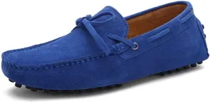 HOOENG Shoes Smoking Loafer for Men Boat Shoes Genuine Leather Stitching Details Round Toe Suede Vamp Lightweight Flat Heel Flexible Anti-Slip Casual (Color : Royal Blue, Size : 9)