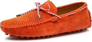 HOOENG Shoes Smoking Loafer for Men PU Suede Vamp Deck Shoes Design 1-Eye Perforated Option Breathable Comfortable Flat Heel Soft Flexible Resistant Casual (Color : Brick Red Perforated, Size : 10)