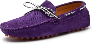HOOENG Shoes Smoking Loafer for Men PU Suede Vamp Deck Shoes Design 1-Eye Perforated Option Breathable Comfortable Flat Heel Soft Flexible Resistant Casual (Color : Purple Perforated, Size : 11)