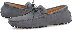 HOOENG Smoking Loafer for Men Deck Shoes Design Genuine Leather Suede Vamp Round Toe Stitching Details 1-Eye Resistant Flexible Comfortable Flat Heel Casual (Color : Grey, Size : 8.5)