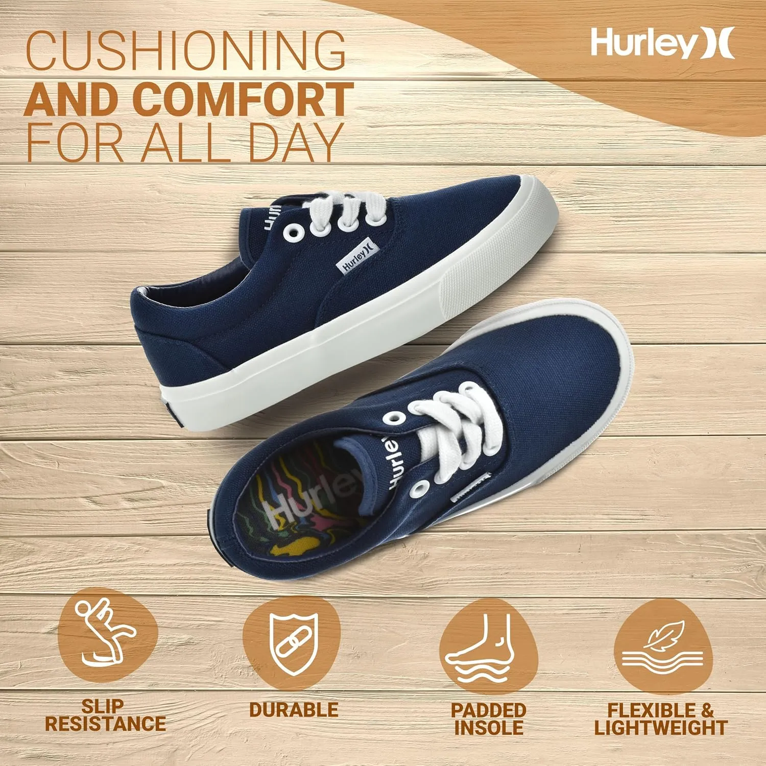 Hurley Marley Kids Lace Up Canvas Sneakers ?C Low Cut Skateboarding Shoes for Kids, Sports Shoes for Boys and Girls