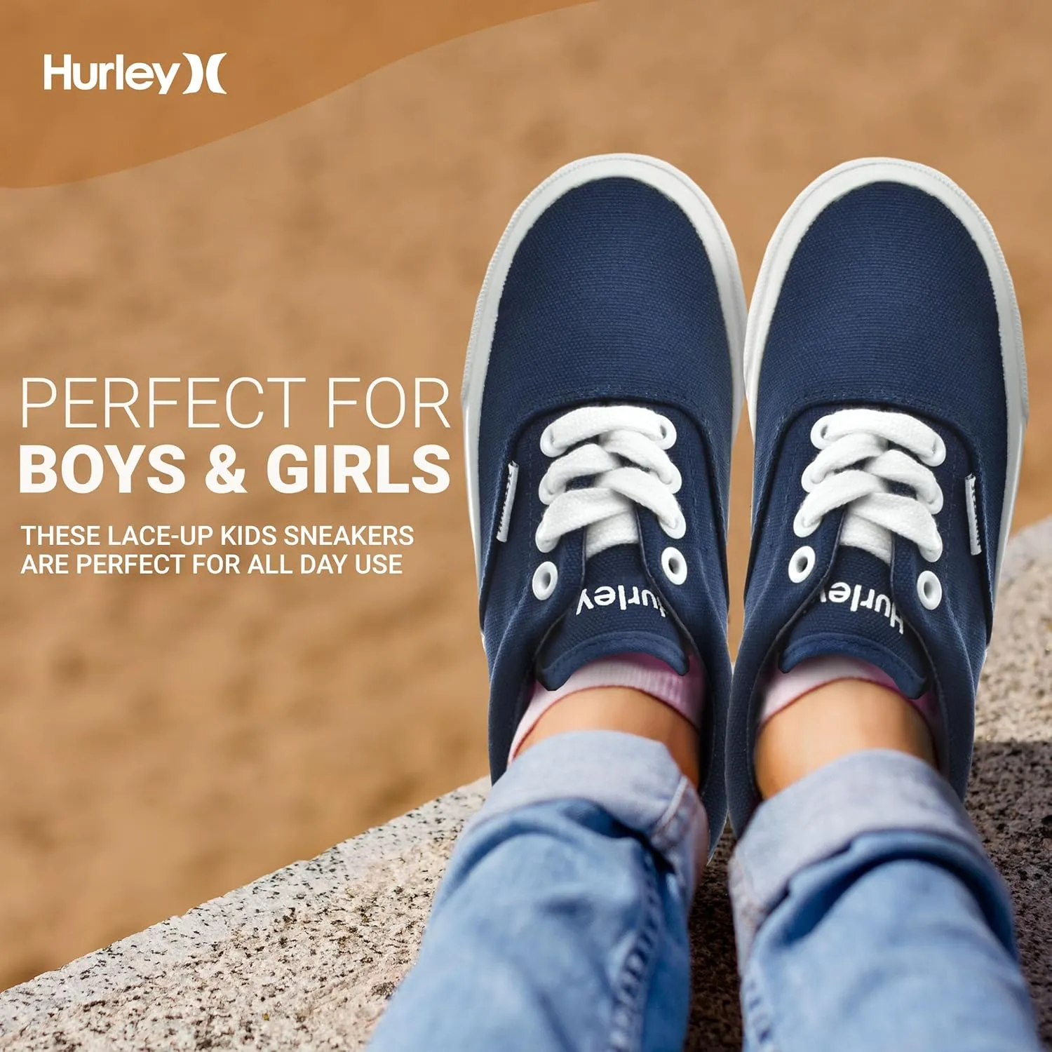 Hurley Marley Kids Lace Up Canvas Sneakers ?C Low Cut Skateboarding Shoes for Kids, Sports Shoes for Boys and Girls