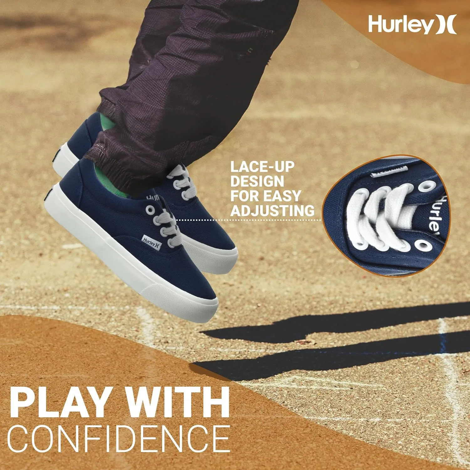 Hurley Marley Kids Lace Up Canvas Sneakers ?C Low Cut Skateboarding Shoes for Kids, Sports Shoes for Boys and Girls