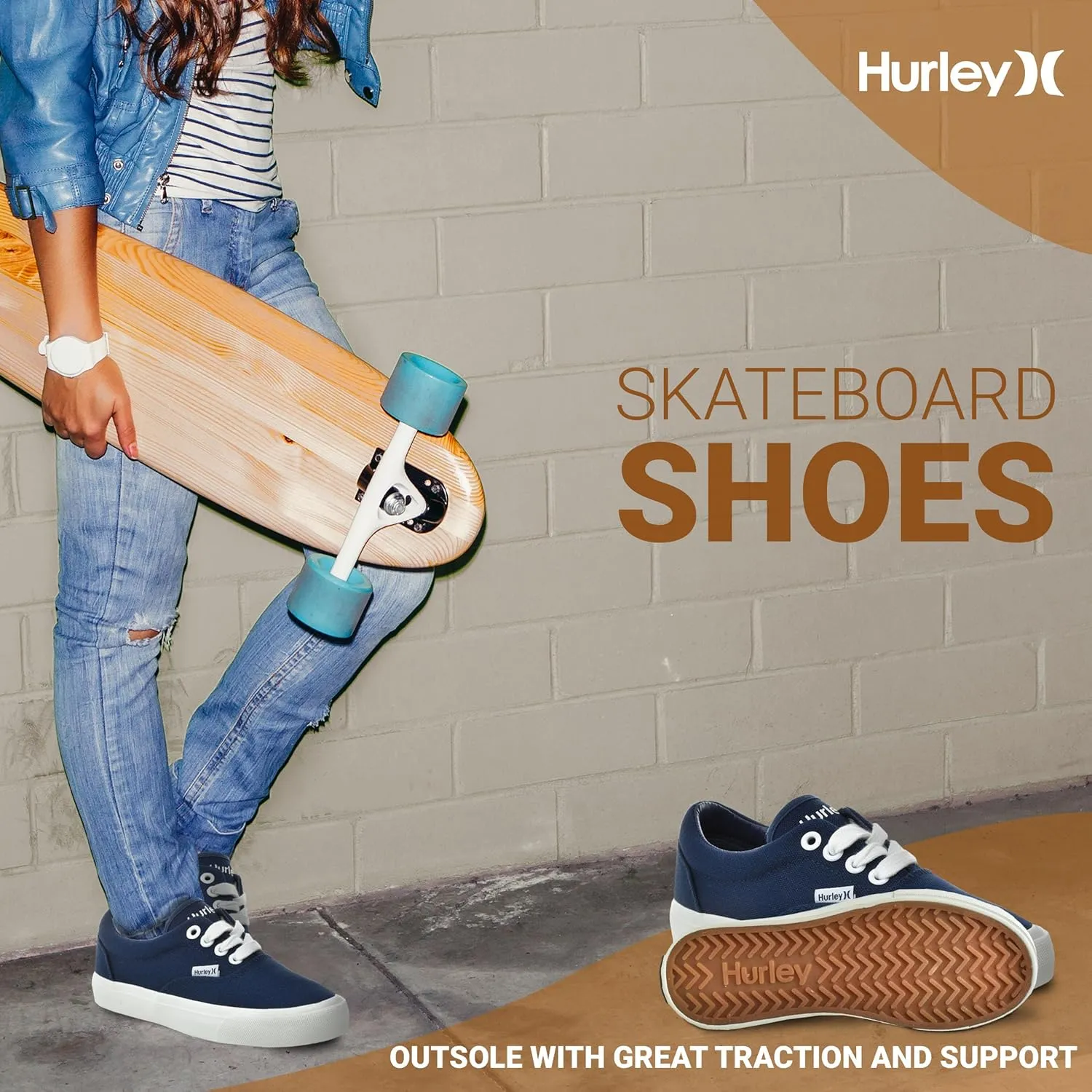Hurley Marley Kids Lace Up Canvas Sneakers ?C Low Cut Skateboarding Shoes for Kids, Sports Shoes for Boys and Girls