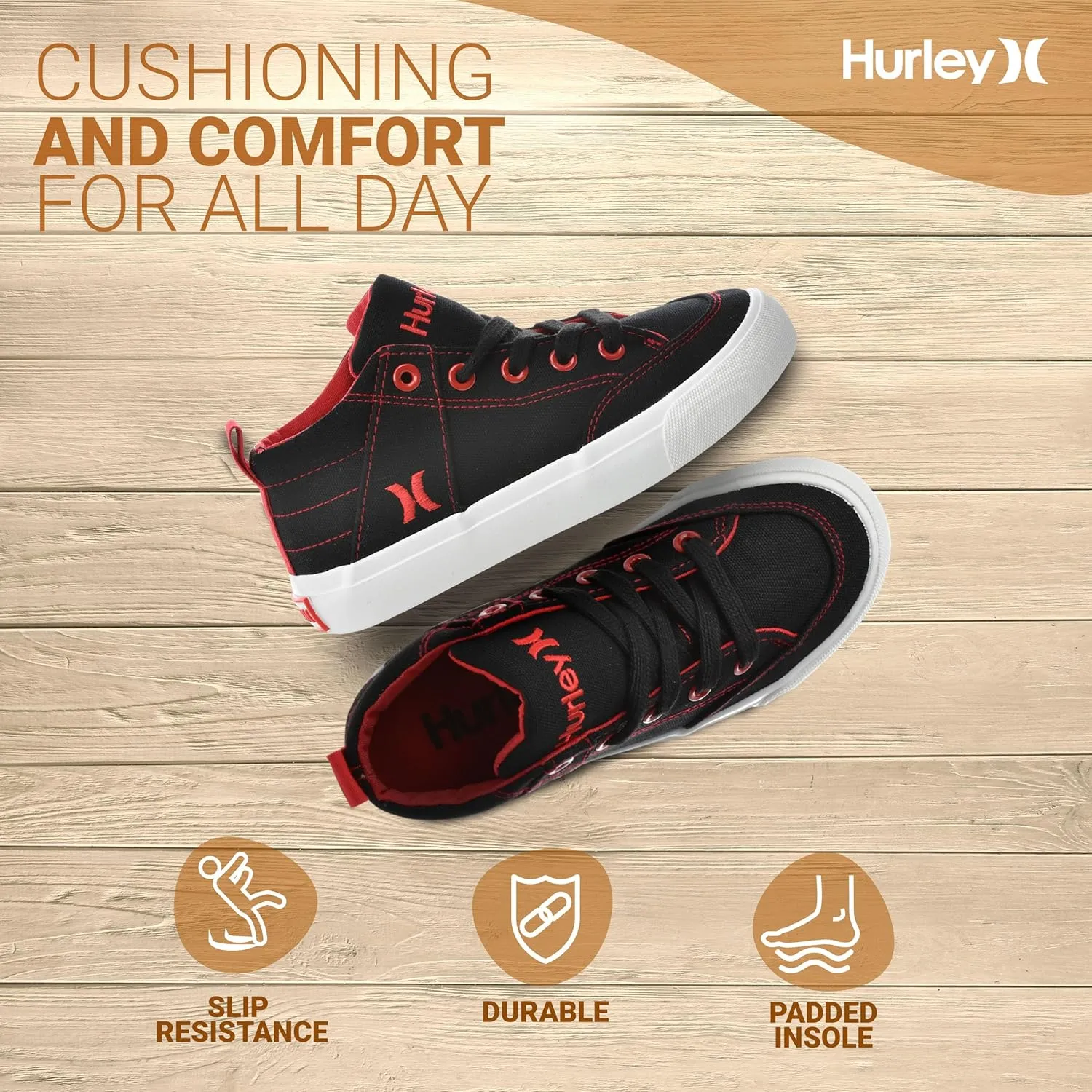 Hurley Roddy Kids High Top Skateboard Sneakers, Sports Shoes for Boys and Girls