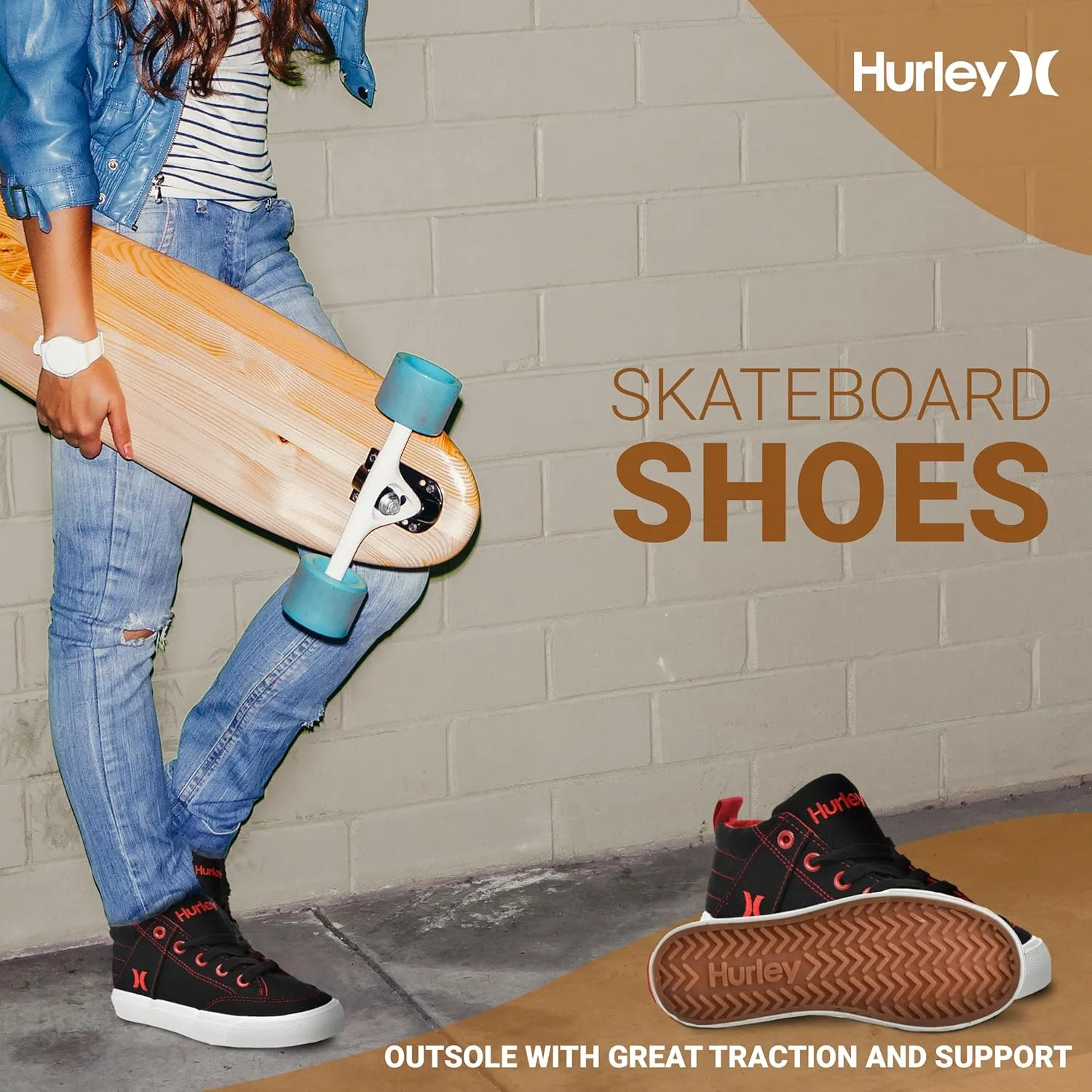 Hurley Roddy Kids High Top Skateboard Sneakers, Sports Shoes for Boys and Girls