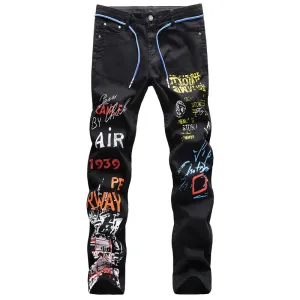 Individuality Fashion Printed Jeans Slim Straight Pants For Men
